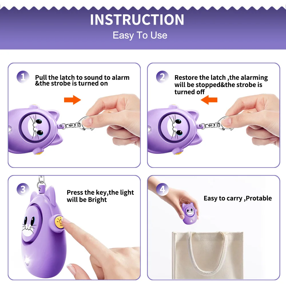 Cute Cat Personal Self Defense - Personal Alarm Keychain avaliação e preço