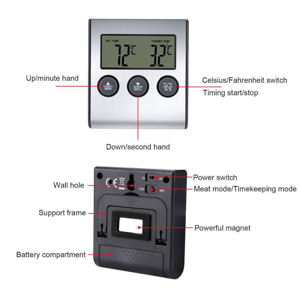 Silver Digital BBQ Meat Thermo - Pool Alarm Float avaliação e preço
